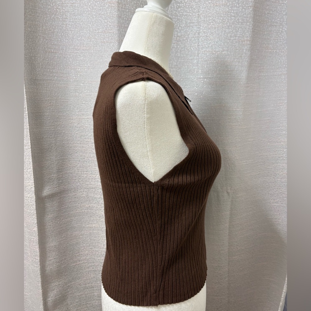 Y2k Women’s Jon & Anna Brown Ribbed Sleeveless Zip-Front Top Size Small, 90s - Picture 3 of 8
